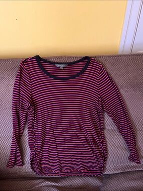 Market & Spruce Hot Pink and Black Striped Long Sleeve Scoop Neck Tee